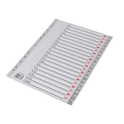 Plastregister A4 A-Å grå m/kartonforblad 10 sæt - 1 pakke