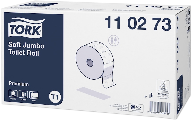 Toiletrulle Tork Premium Soft Jumbo T1 hvid 360m 2 lag 6 ruller/krt