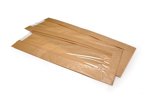 Franskbrødspose 1/2 brun rib 140/70x340mm 40g m/rude 500 stk/Pk