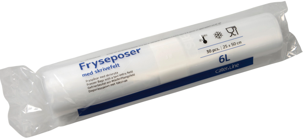 Frysepose med skrivefelt, 6 l, klar, LDPE/virgin, 25x50cm 48 rl/krt