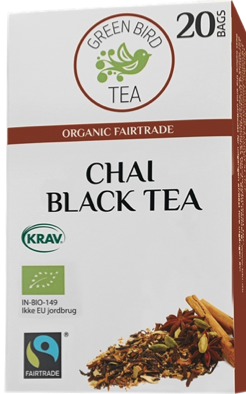Green Bird Chai Sort Te Økologisk Fairtrade Krav 8x20 breve