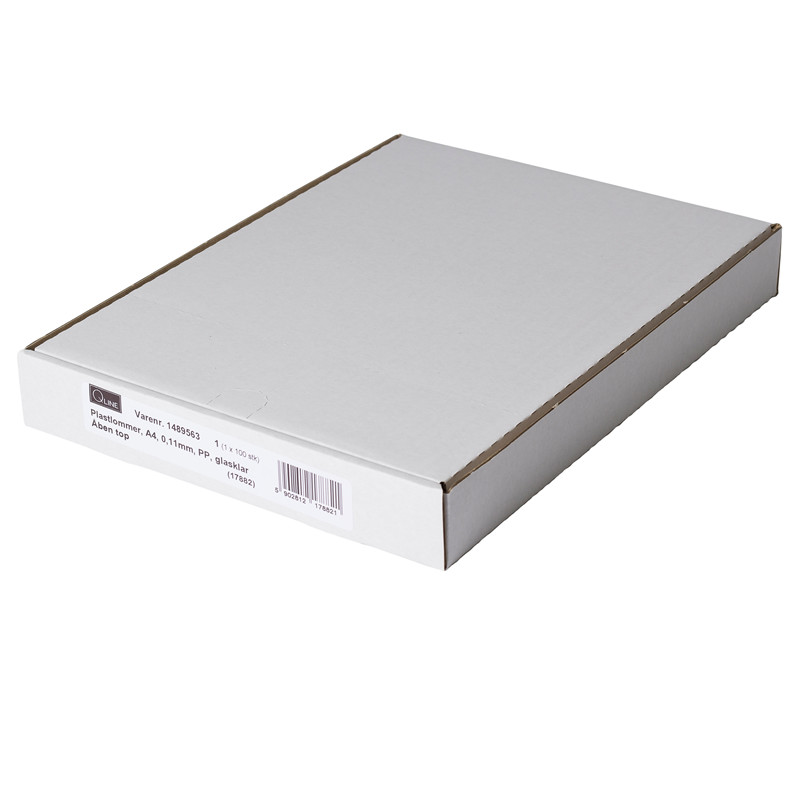 Plastlomme 0,11mm A4 glasklar 100stk/pak Q-line m/hvid hulkant  