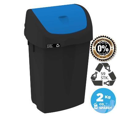 Affaldsbeholder recycle 50L, 31x40x64cm. Sort Blå vippelåg 1stk