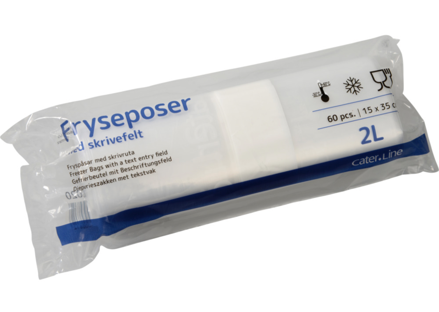 Frysepose med skrivefelt 2 l, klar, LDPE/virgin, 15x34cm 42 rl/krt