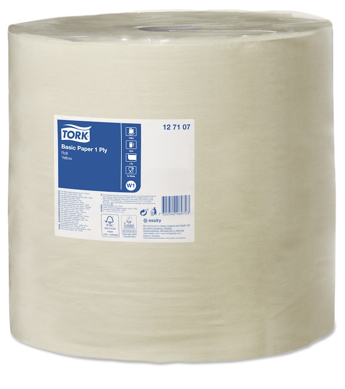 Aftørringsrulle Tork Basic W1 gul 1190m 330mm 1 lag 1190 m/rl