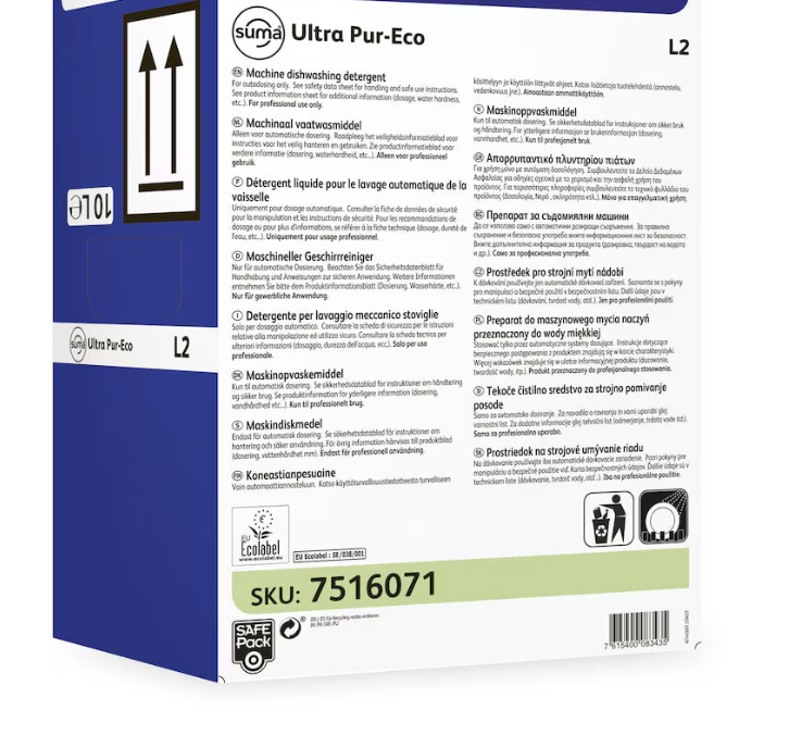 Suma Ultra Pur-Eco L2 - Flydende maskinopvaskemiddel til blødt vand - 13,5kg