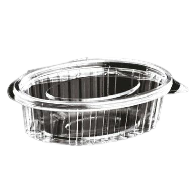 Plastbæger Catersource 250 ml 112x145x42 mm Oval Hængslet låg RPET Klar - 800 stk/krt