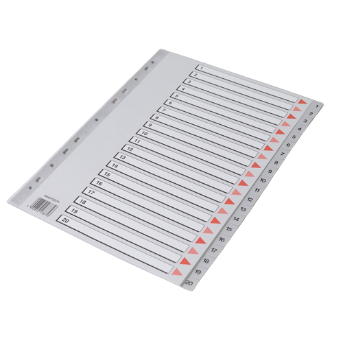 Plastregister Q-Line A4 1-20 grå m/kartonforblad 10 Sæt/pk