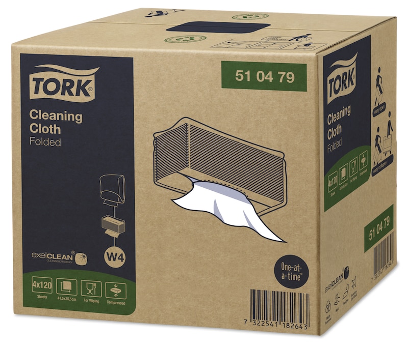 Aftørringsklud Tork W4 1-lag 428x355 mm Toppak Hvid 5 pk x 130 STK/krt