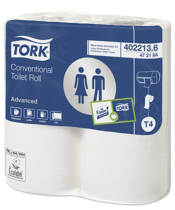 Toiletpapir Tork 2-lag 47.6 m Hvid 10 pk x 4 rl/krt