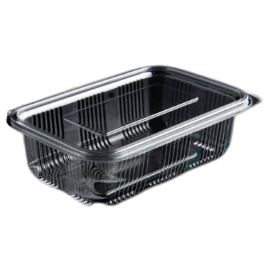 Plastbæger 750 ml 97x165x55 mm firkantet hængslet låg RPET Klar 600 STK/krt