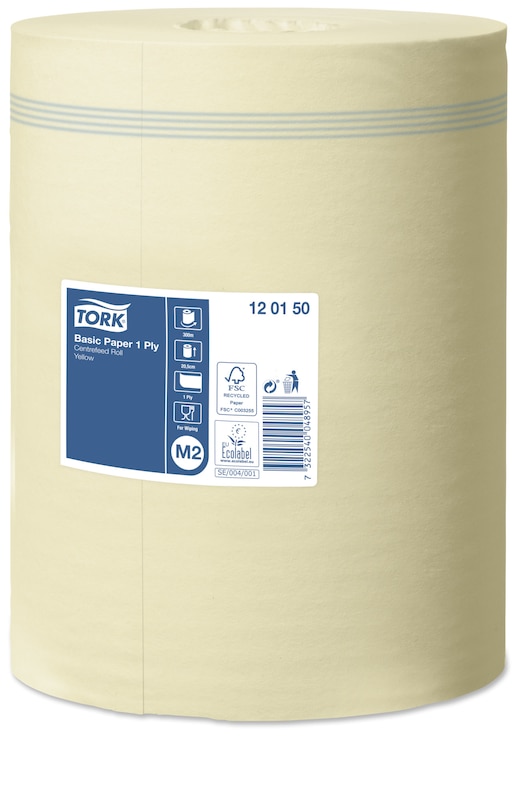 Aftørringsrulle Tork Basic M2 gul 300m 1 lag 6x300 m/krt