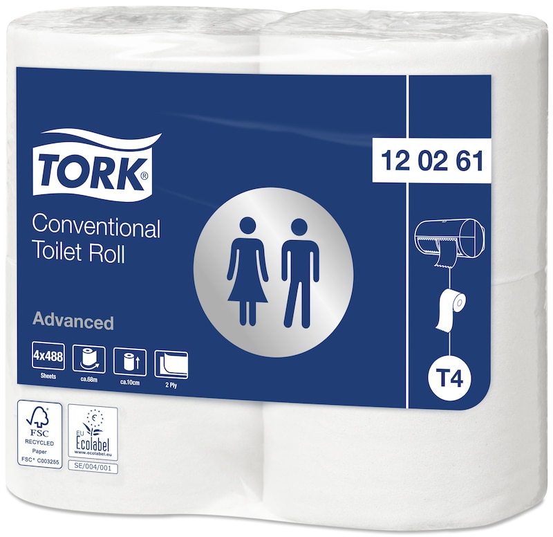 Toiletpapir Tork Advanced T4 2-lag 68.3 m 6 pk x 4 rl/krt