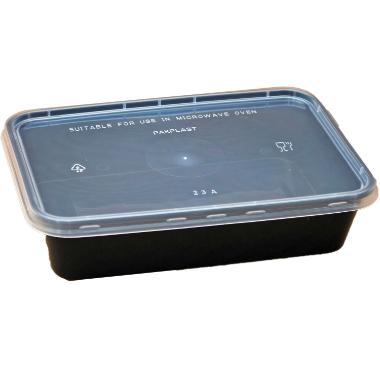 Plastbakke 500 ml 120x175x40 mm Sort Nudelbakke til Microovn med Låg 250 STK/krt