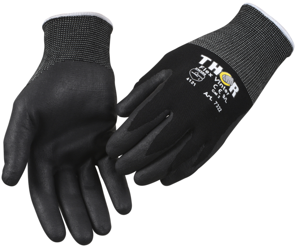 Halvdyppet nitrilhandske, THOR Flex Vinter, 11, sort, nitril/nylon, ribkant 12 par/pk