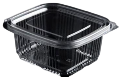 Plastbæger 375 ml 85x97x53 mm firkantet hængslet låg RPET Klar 1000 STK/krt