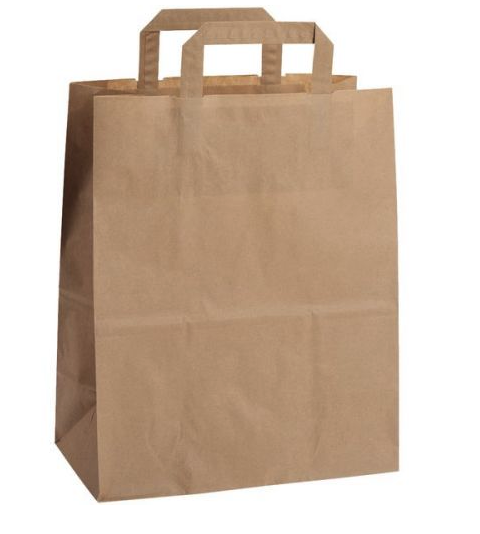 Papirpose 6l brun  med hank Str: 180x107x232 mm - 500 stk/krt