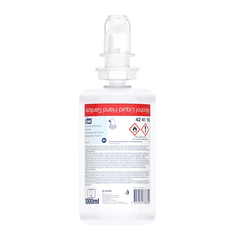 Hånddesinfektion Tork flydende med alkohol 80% 1 liter til S4 6 fl x 1 ltr/krt