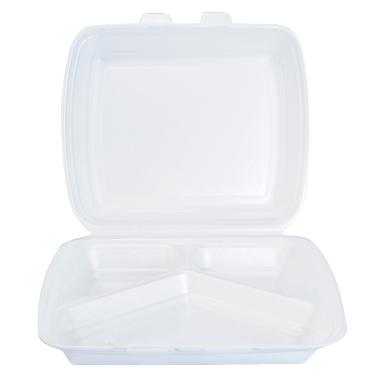 Termobakke lux 3-rum 247x198x75 mm Hængslet låg Hvid 250 stk/pak