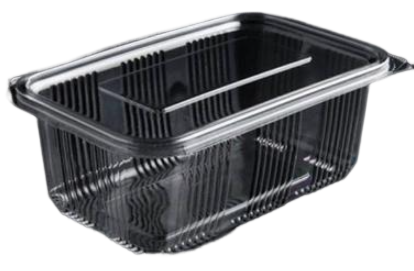 Plastbæger 1000 ml 97x165x70 mm firkantet hængslet låg RPET Klar 600 stk/kar