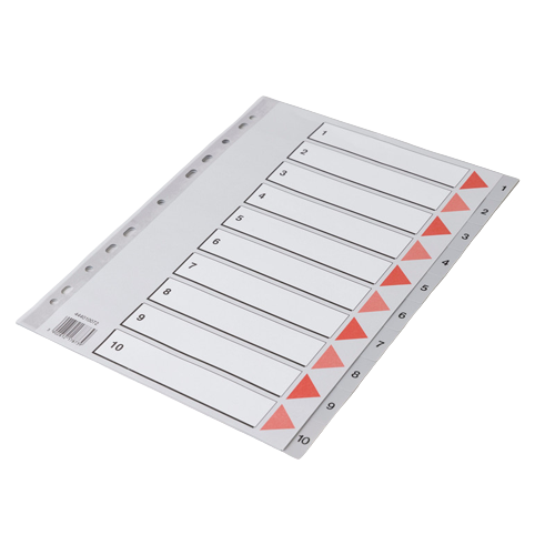 Plastregister Q-Line A4 1-10 grå m/kartonforblad 20 Sæt/pk