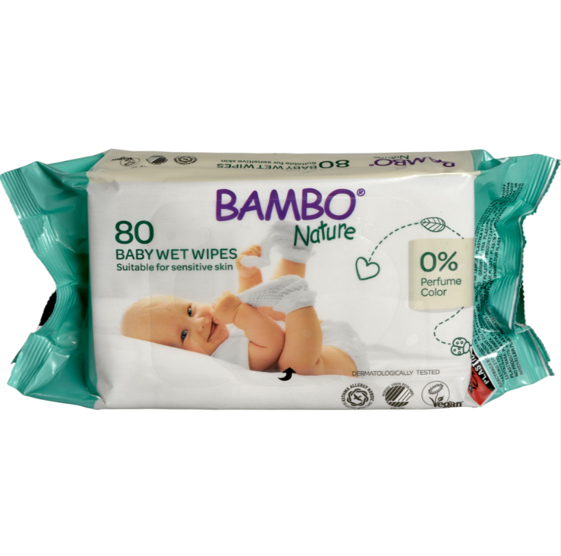 Vådserviet, Bambo Nature, 15x20cm, med rigid lid, 80 stk., engangs 12x80 stk/krt