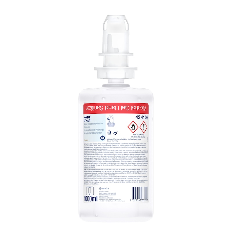 Hånddesinfektion Tork Gel 1 liter med alkohol 80% til S4 6 fl x 1 ltr/krt