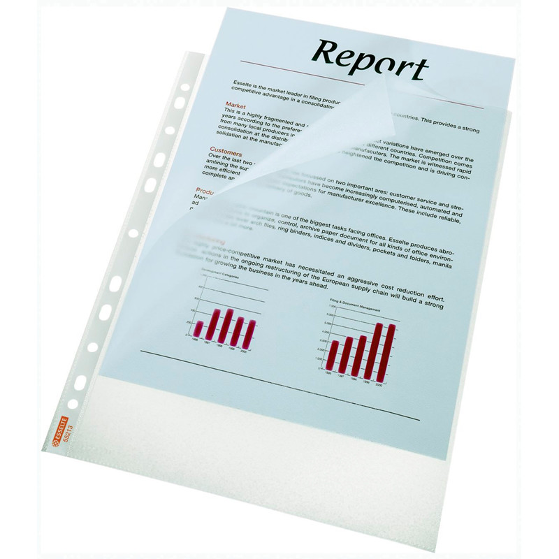 Plastlomme Esselte A4 0,075mm åben top/ven præget 100stk/pak  