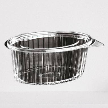 Plastbæger Catersource 1000 ml 145x190x82 mm Oval Hængslet låg RPET Klar - 400 stk/krt