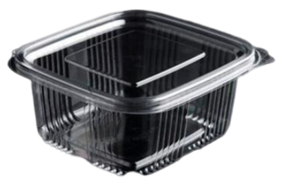 Plastbæger 500 ml 90x105x55 mm firkantet hængslet låg RPET Klar 600 stk/krt